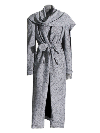 Ženski trench coat s ovratnikom u stilu šala, produženi kroj, poliester, uski kroj, prednje vezanje šnonom
