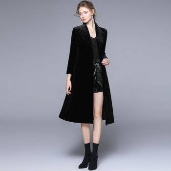Дамско палто в стил Хепбърн, средна дължина, тесен силует, памук-полиестер смесена тъкан, костюмна яка, дълги ръкави, Зима 2021