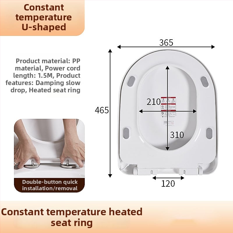Inteligentný vykurovaný kryt na toaletu s automatickým vekom, tvar U a V, PP panel, nastaviteľná vzdialenosť montážnych otvorov 40–190 mm