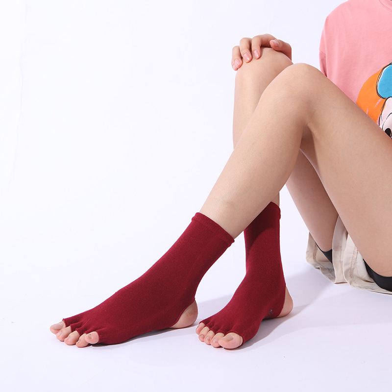 Čarape za jogu s pet prstiju od pamuka, unisex, srednje debljine, prozračne