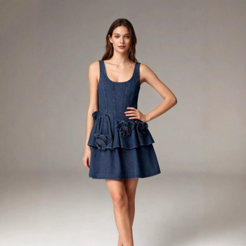 Rochie fără mâneci cu imprimeu floral, poliester, talie înaltă, croială pufoasă, lungime midi