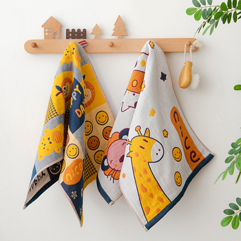 Pamut géz arc-törölköző felnőtteknek és babáknak, aranyos rajzfilm mintával, puha és nedvszívó, Jacquard szövés, 80–100 g