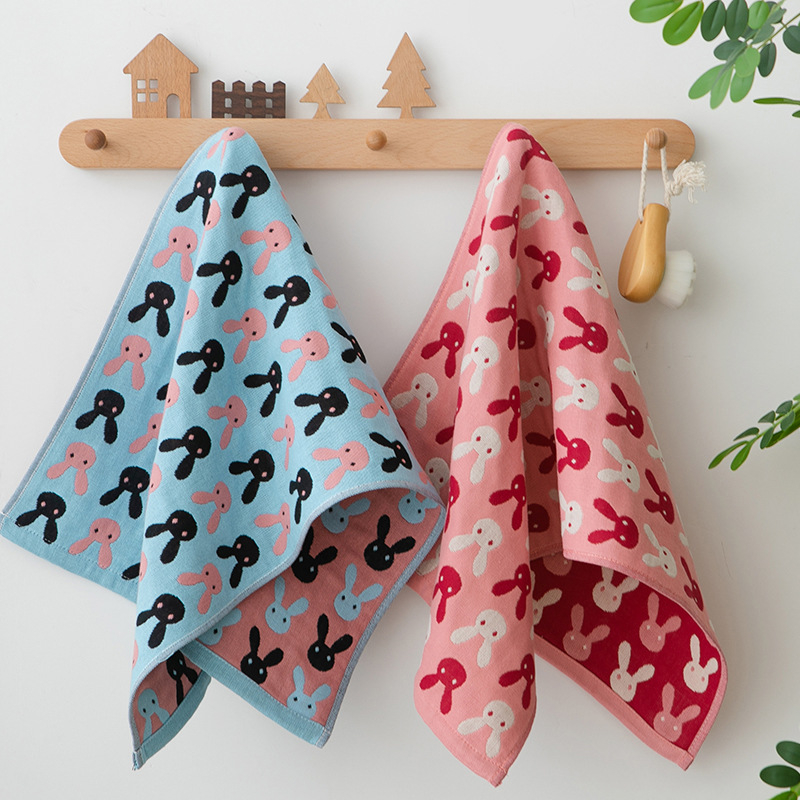 Pamut géz arc-törölköző felnőtteknek és babáknak, aranyos rajzfilm mintával, puha és nedvszívó, Jacquard szövés, 80–100 g