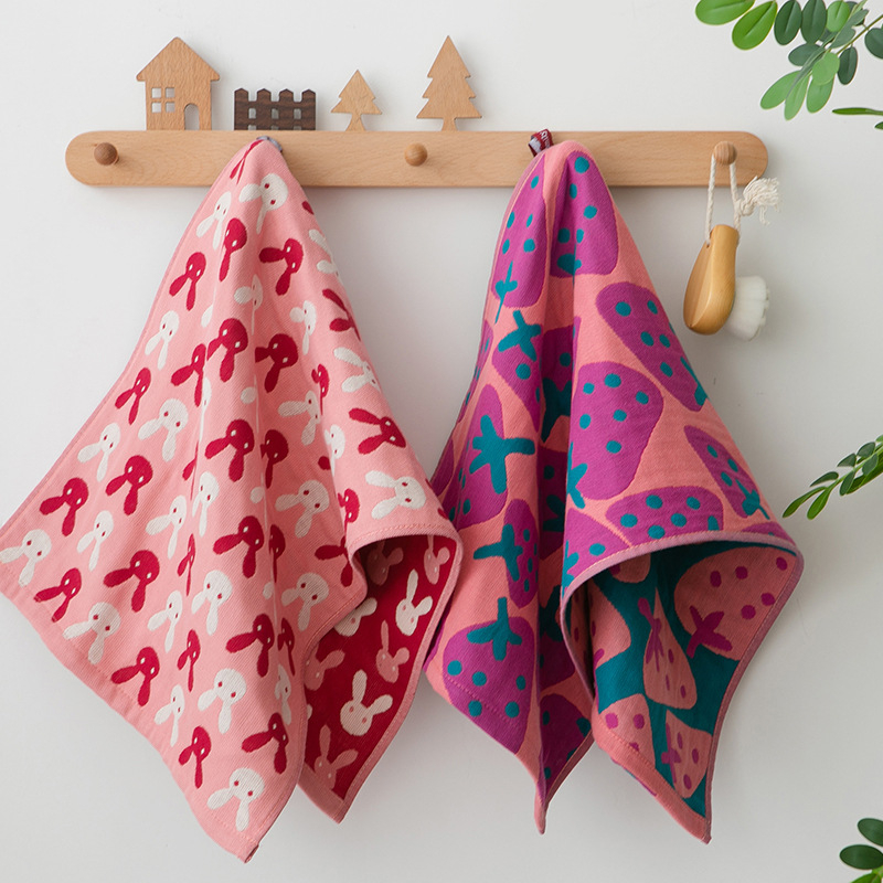 Pamut géz arc-törölköző felnőtteknek és babáknak, aranyos rajzfilm mintával, puha és nedvszívó, Jacquard szövés, 80–100 g