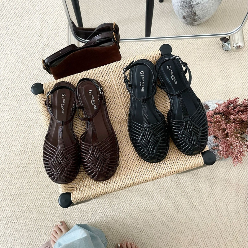 Sandale cu capac pentru degete, stil coreean, închidere cu cataramă, vârf rotund, partea superioară din fibră superioară, talpă TPR