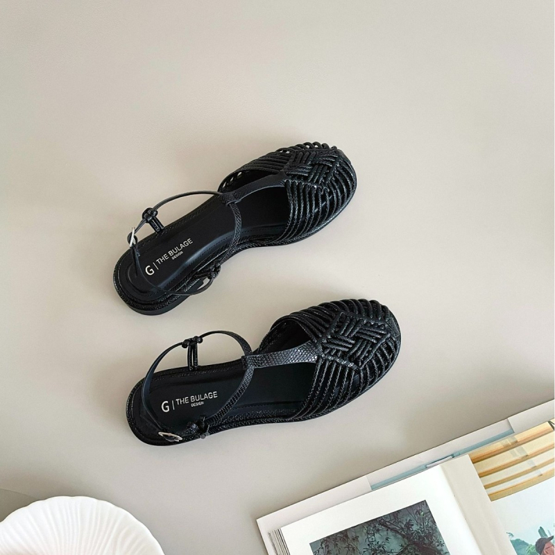 Sandale cu capac pentru degete, stil coreean, închidere cu cataramă, vârf rotund, partea superioară din fibră superioară, talpă TPR