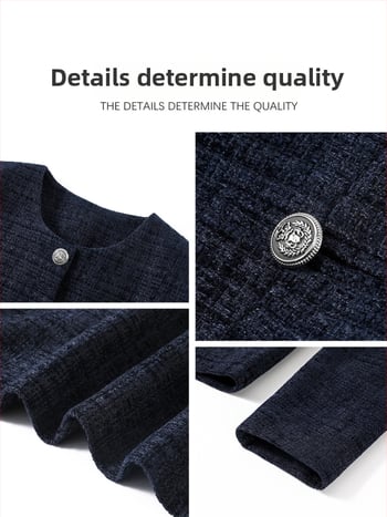 Дамско палто в стил Chanel, полиестер, свободна кройка, кръгла яка, едно копче, есенно-зимно 2025