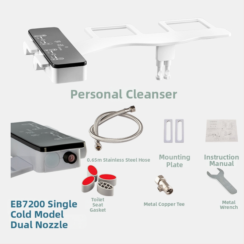 Ne-elektrický bidetový kryt na WC s nastaviteľnou tryskou, reguláciou tlaku vody a samočistiacou tryskou, univerzálna kompatibilita (EB7200)