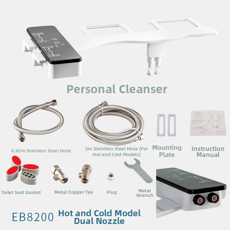 Ne-elektrický bidetový kryt na WC s nastaviteľnou tryskou, reguláciou tlaku vody a samočistiacou tryskou, univerzálna kompatibilita (EB7200)