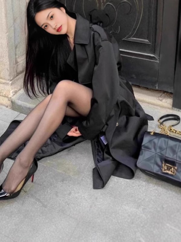 Женско тренч палто със средна дължина, полиестер, 3D ефект, двойно закопчаване, британски стил, есен 2025