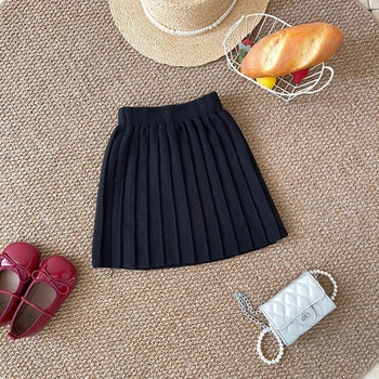 Момичешка плетена пола с плисирана, А-линия за есенно-зимен сезон, еднотонна материя, 80–90% памук, за новородени 0–12 месеца