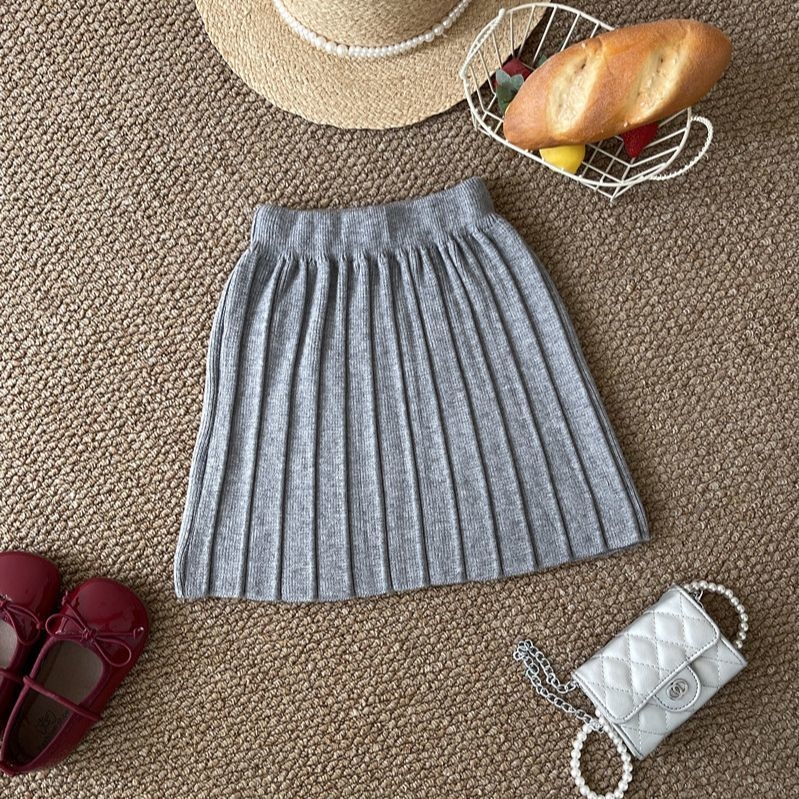 Момичешка плетена пола с плисирана, А-линия за есенно-зимен сезон, еднотонна материя, 80–90% памук, за новородени 0–12 месеца