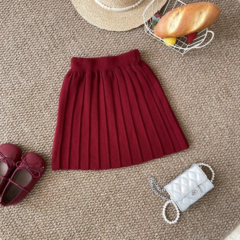 Момичешка плетена пола с плисирана, А-линия за есенно-зимен сезон, еднотонна материя, 80–90% памук, за новородени 0–12 месеца