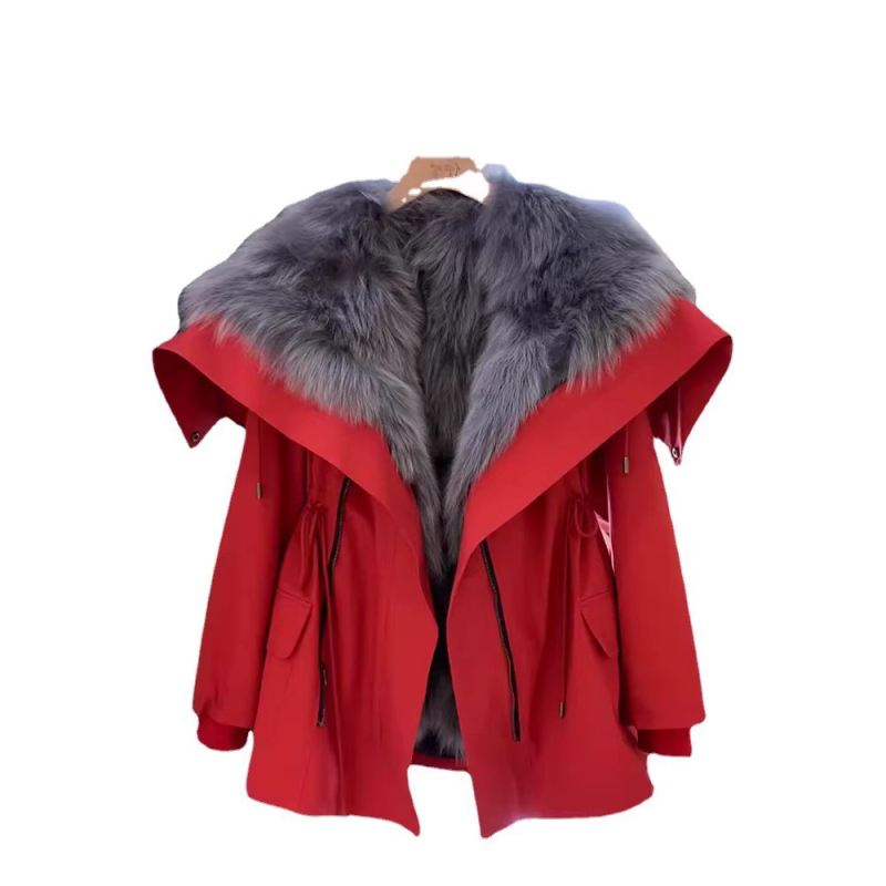 Палто с качулка, дизайн в блокове, полиестерна материя, свободна кройка, зимен 2024