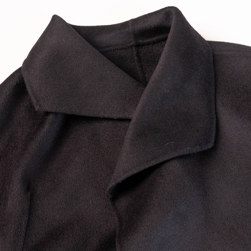 Ženski vuneni kaput, dvostrani 100% vuna, ovratnik s listom lotosa, slobodan kroj, duga duljina 80–100 cm, kopčanje sa vezicama na prednjem dijelu