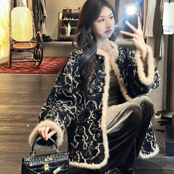 Leopard print Chenille quilted jacket, свободен силует, поло яка, дебело подплатено