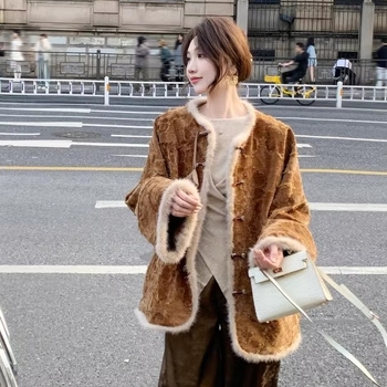 Leopard print Chenille quilted jacket, свободен силует, поло яка, дебело подплатено