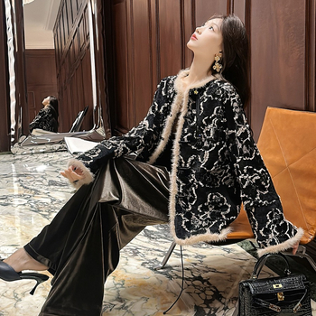 Leopard print Chenille quilted jacket, свободен силует, поло яка, дебело подплатено