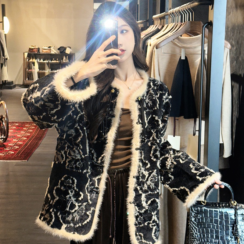 Leopard print Chenille quilted jacket, свободен силует, поло яка, дебело подплатено