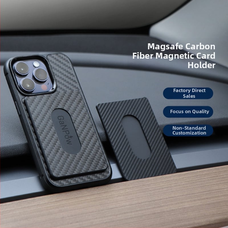 GaNPow Szénszálas kártyatartó MagSafe-kel iPhone-hoz, ultra vékony, erős mágneses rögzítés