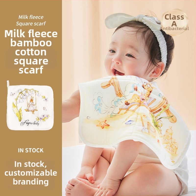 Βρεφική τετράγωνη πετσέτα από ίνες μπαμπού, σχέδιο καρτούν με χειρόγραφο μοτίβο, απορροφητική για μωρά και παιδιά 0–6 ετών