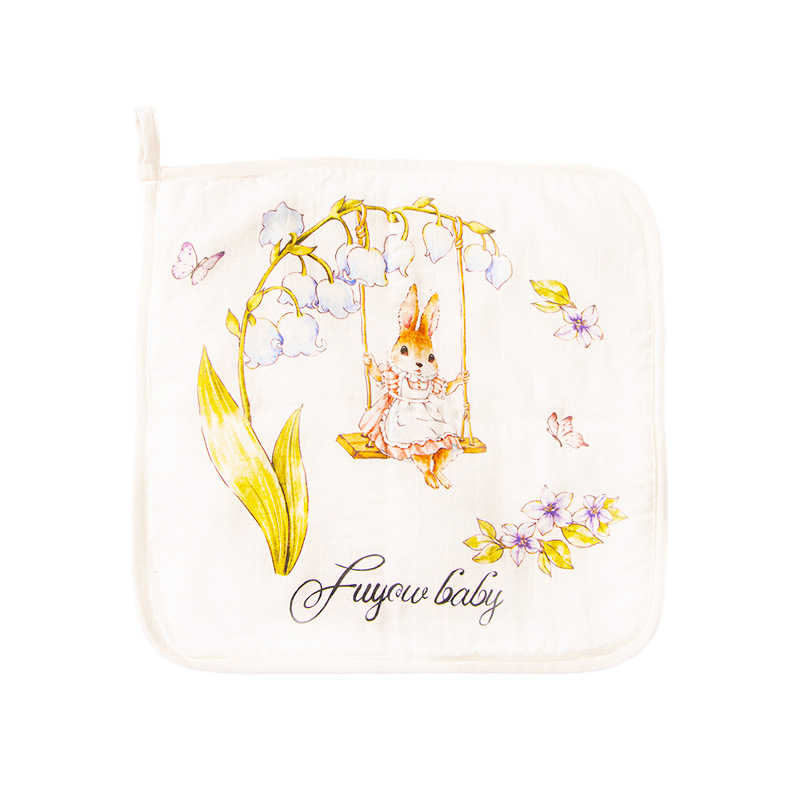 Βρεφική τετράγωνη πετσέτα από ίνες μπαμπού, σχέδιο καρτούν με χειρόγραφο μοτίβο, απορροφητική για μωρά και παιδιά 0–6 ετών