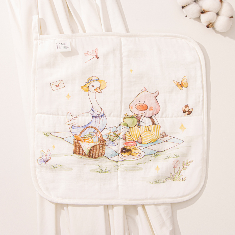 Βρεφική τετράγωνη πετσέτα από ίνες μπαμπού, σχέδιο καρτούν με χειρόγραφο μοτίβο, απορροφητική για μωρά και παιδιά 0–6 ετών