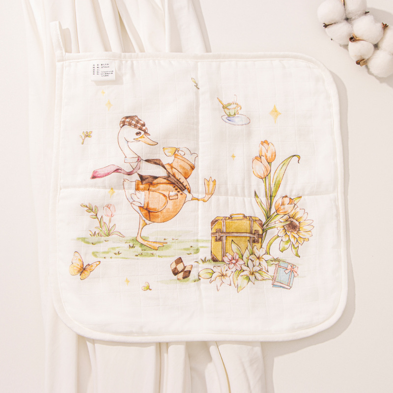 Βρεφική τετράγωνη πετσέτα από ίνες μπαμπού, σχέδιο καρτούν με χειρόγραφο μοτίβο, απορροφητική για μωρά και παιδιά 0–6 ετών