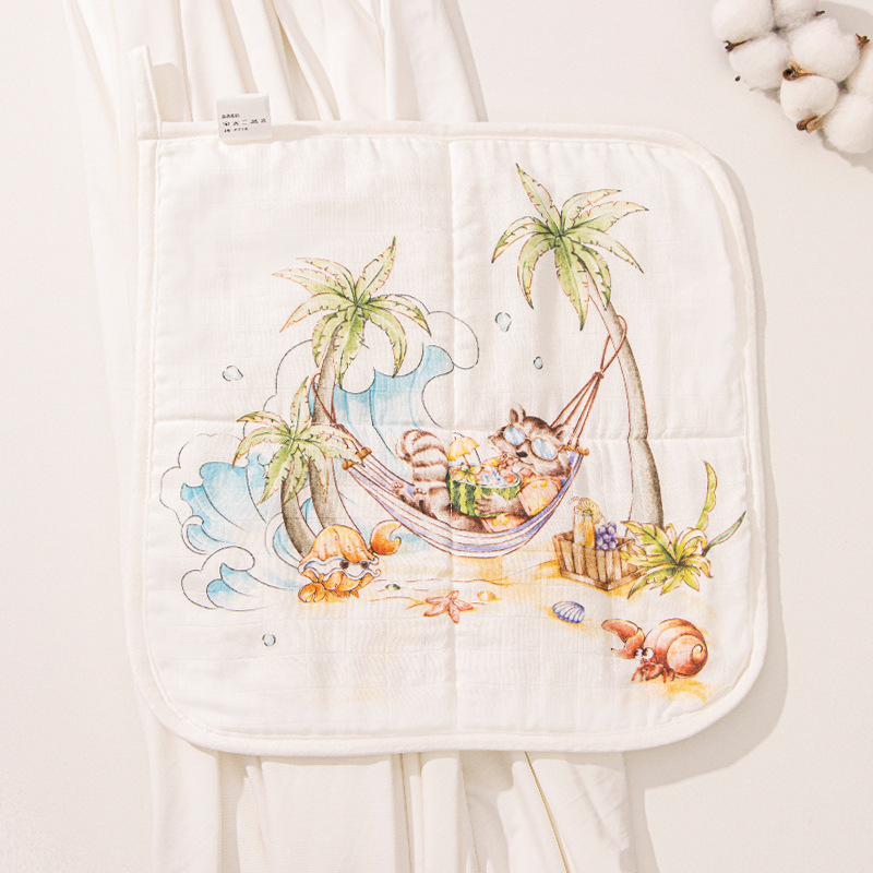 Βρεφική τετράγωνη πετσέτα από ίνες μπαμπού, σχέδιο καρτούν με χειρόγραφο μοτίβο, απορροφητική για μωρά και παιδιά 0–6 ετών