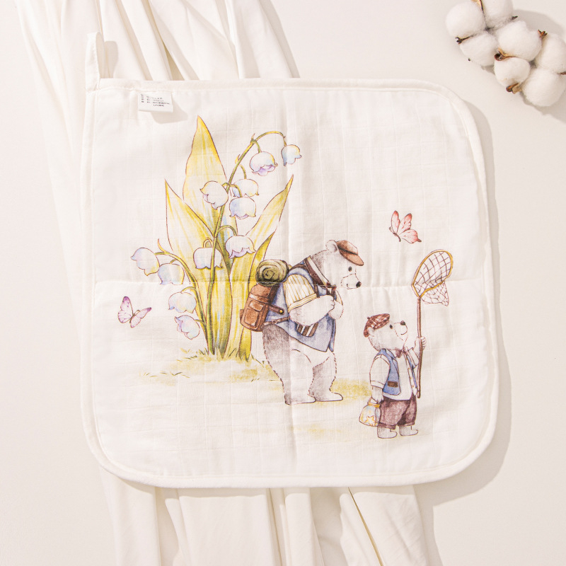 Βρεφική τετράγωνη πετσέτα από ίνες μπαμπού, σχέδιο καρτούν με χειρόγραφο μοτίβο, απορροφητική για μωρά και παιδιά 0–6 ετών
