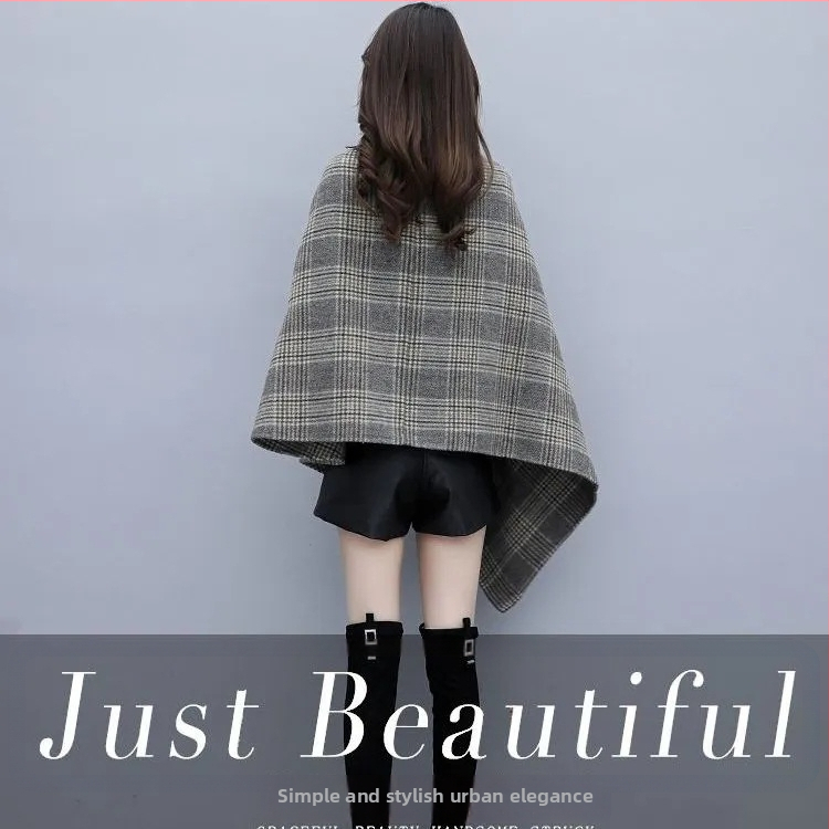 Дамско вълнено палто с каре, бат ръкав, 3/4 ръкави, еднокопково закопчаване