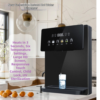 Диспензер за гореща и студена вода с двойно изходче, температурен диапазон 5–98°C, дневен капацитет 24 000, корпус от закалено стъкло