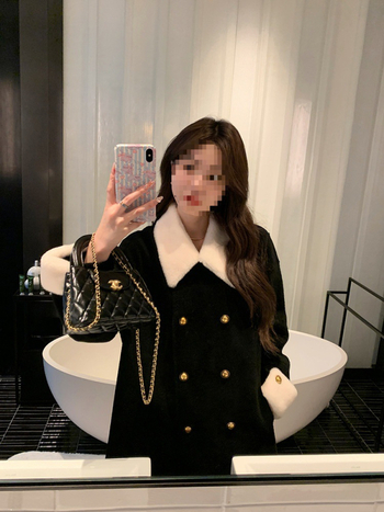 Дълго палто от вълна и пух, двойно закопчаване, ревери, реглан ръкави