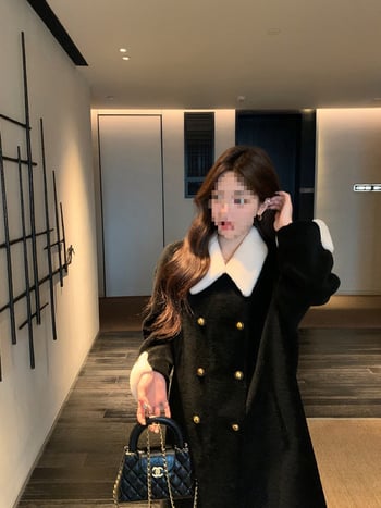 Дълго палто от вълна и пух, двойно закопчаване, ревери, реглан ръкави