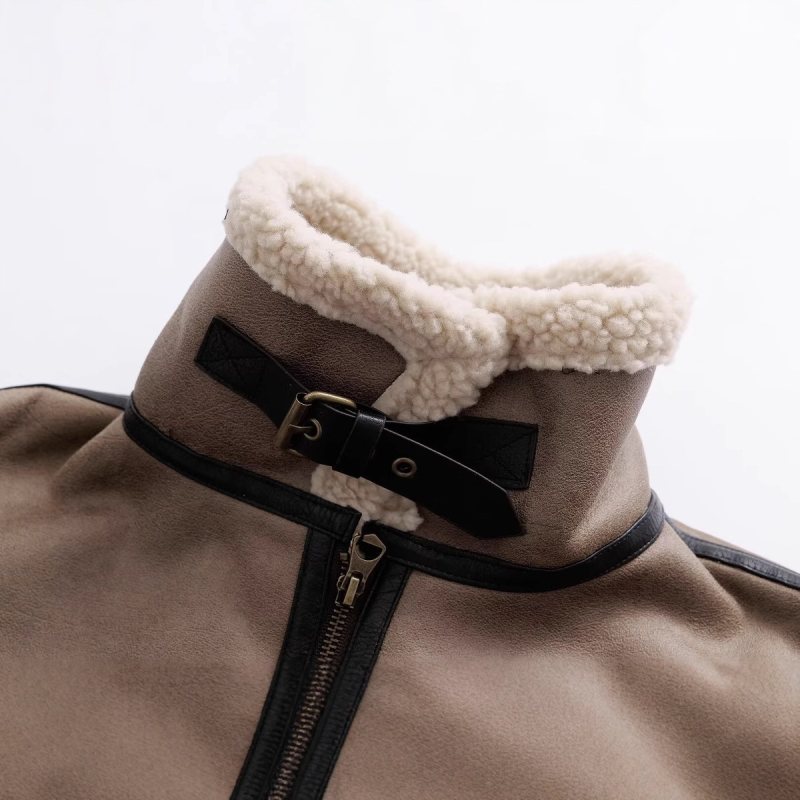 Дамско палто-яке от полиестер, обикновена дължина, дълги ръкави, ла-пел яка, цип закопчаване, колаж/шев, ретро стил, пролет 2024