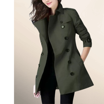 Дамска двуредна ветровка от полиестер, средна плътност, яка тип сако, дълги ръкави, стил градско ежедневие