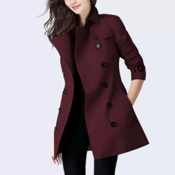 Дамска двуредна ветровка от полиестер, средна плътност, яка тип сако, дълги ръкави, стил градско ежедневие