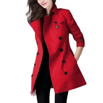 Дамска двуредна ветровка от полиестер, средна плътност, яка тип сако, дълги ръкави, стил градско ежедневие