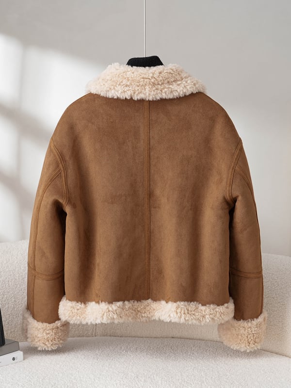 Реверсивно палто от агнешки пух за жени, основен плат 95% вълна, дълги ръкави, ла-пел яка, обикновена дължина 50–65 см, двустранно носене, зима 2025, градски стил