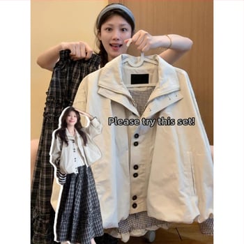 Къс работен жакет за жени – А-образна кройка, поло яка, цип, дълги ръкави, полиестер ≥95%