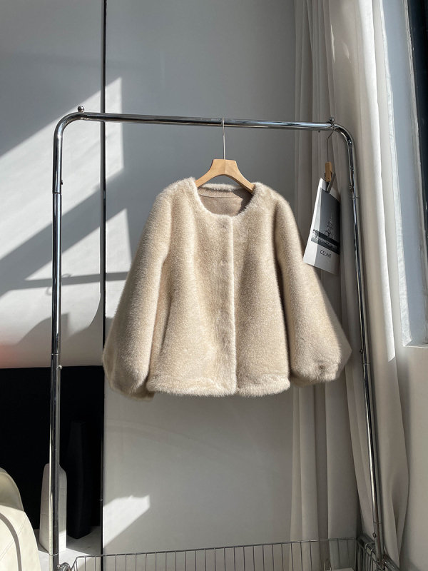 Palto od umjetne kože, ekološki Mink Velvet, okrugli ovratnik, dugi rukavi