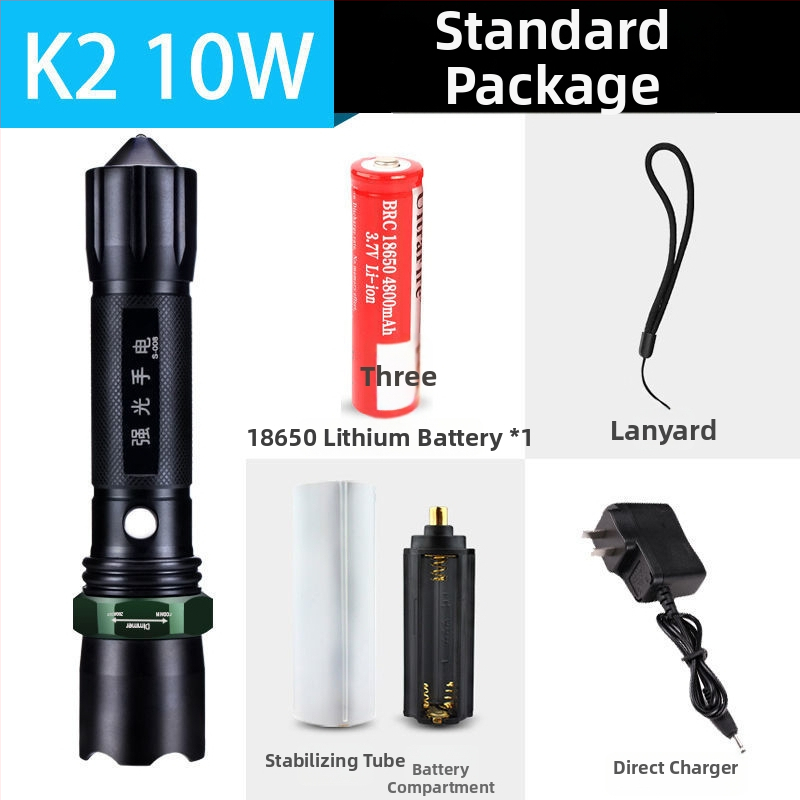 Újratölthető nagy fényerősségű zseblámpa hosszú hatótávolsággal, lézeres fényforrás, 30W, alumíniumötvözet, akkumulátorról működik, többfunkciós önvédelem