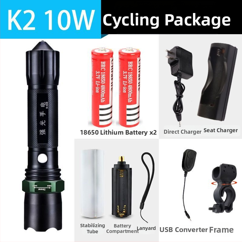 Újratölthető nagy fényerősségű zseblámpa hosszú hatótávolsággal, lézeres fényforrás, 30W, alumíniumötvözet, akkumulátorról működik, többfunkciós önvédelem