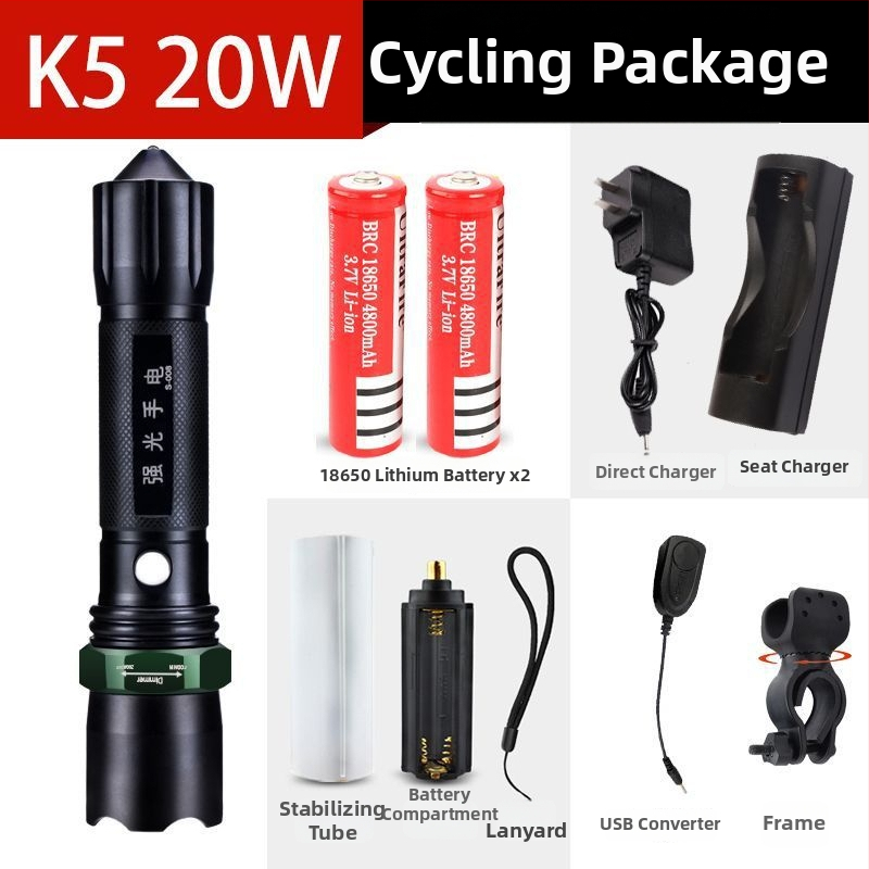 Újratölthető nagy fényerősségű zseblámpa hosszú hatótávolsággal, lézeres fényforrás, 30W, alumíniumötvözet, akkumulátorról működik, többfunkciós önvédelem