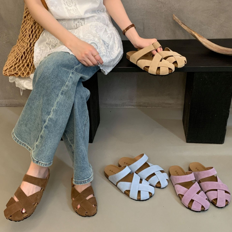 Ženske sandale za plažu slip-on s zatvorenim prstom – gornji dio PU, gumena đona, okrugli vrh, korejski stil