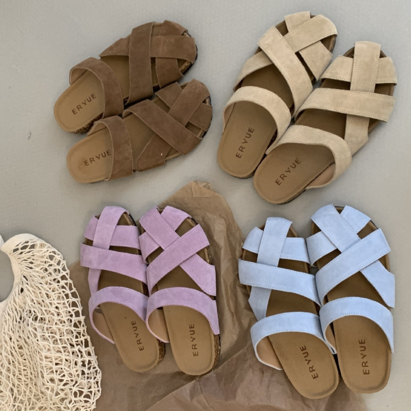 Ženske sandale za plažu slip-on s zatvorenim prstom – gornji dio PU, gumena đona, okrugli vrh, korejski stil
