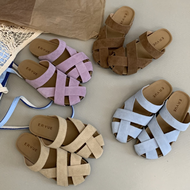 Ženske sandale za plažu slip-on s zatvorenim prstom – gornji dio PU, gumena đona, okrugli vrh, korejski stil