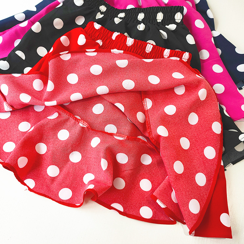 Детска корейски стил А‑линия пола от шифон с полка точки, с рюш, полиестер 90%