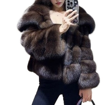 Шуба от собол козина с голям лацкан, поло яка, изкуствена козина по яка, Chenille плат (козина от собол, голям лацкан, поло яка, изкуствена козина по яка, Chenille плат)