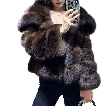 Шуба от собол козина с голям лацкан, поло яка, изкуствена козина по яка, Chenille плат (козина от собол, голям лацкан, поло яка, изкуствена козина по яка, Chenille плат)